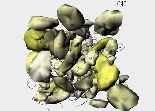Visualization showing points of interaction in a suspension