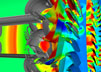 Transmission and reflection of a strong shock by an aircraft engine turbine stage.